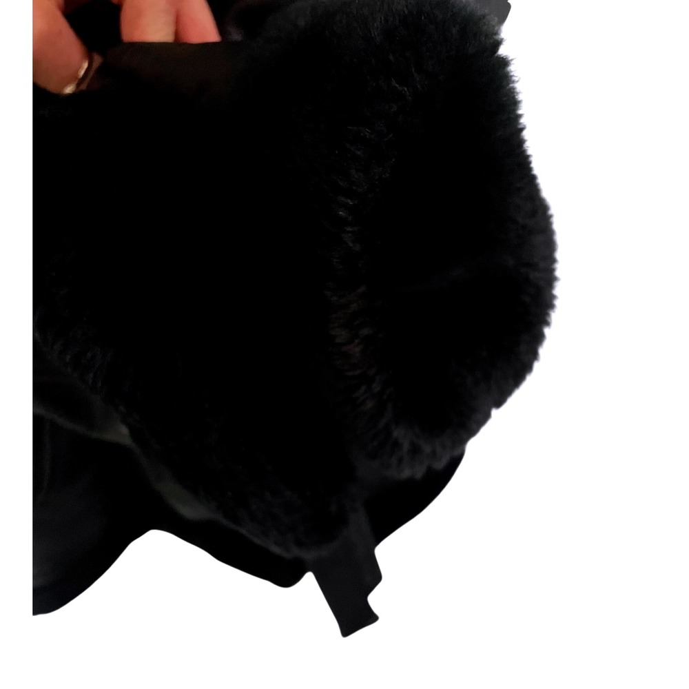 WILDA Genuine Leather Coat Womens XL Blk Belted Faux Fur Collar Trim Vintage 90s - Picture 6 of 7